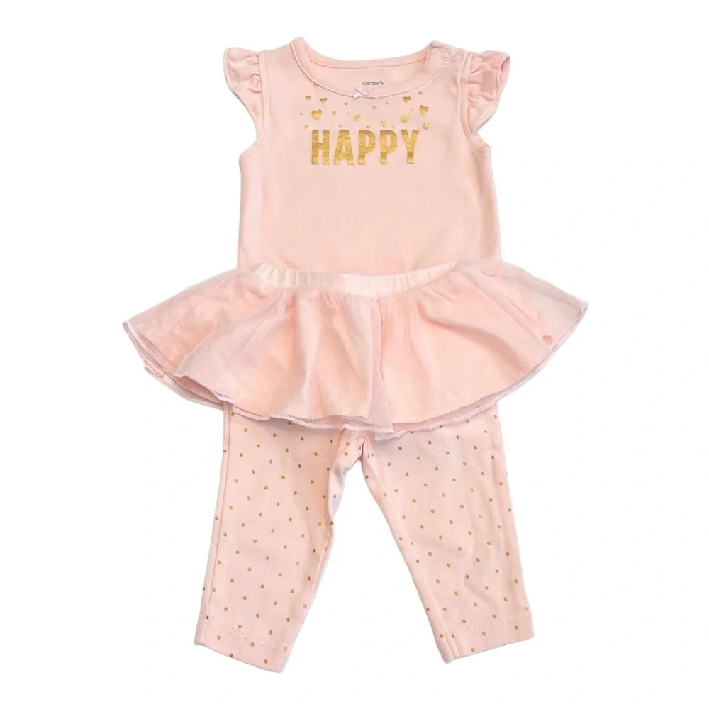 Carter's Light Pink and Gold Matching Onesie Two-Piece Set | Baby Girl 6 Months